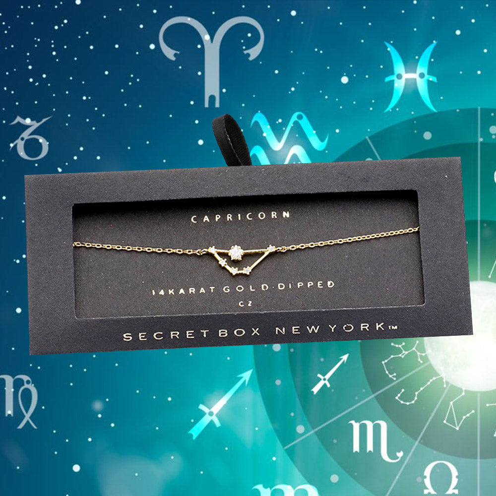 Madeline Love Clear, Gold _ 14K Gold CZ Capricorn Zodiac Sign Charm Bracelet