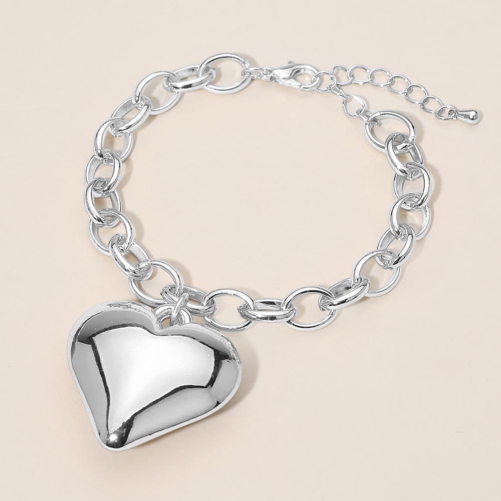 Madeline Love Rhodium Bold Puffy Metal Heart Charm Chain Bracelet