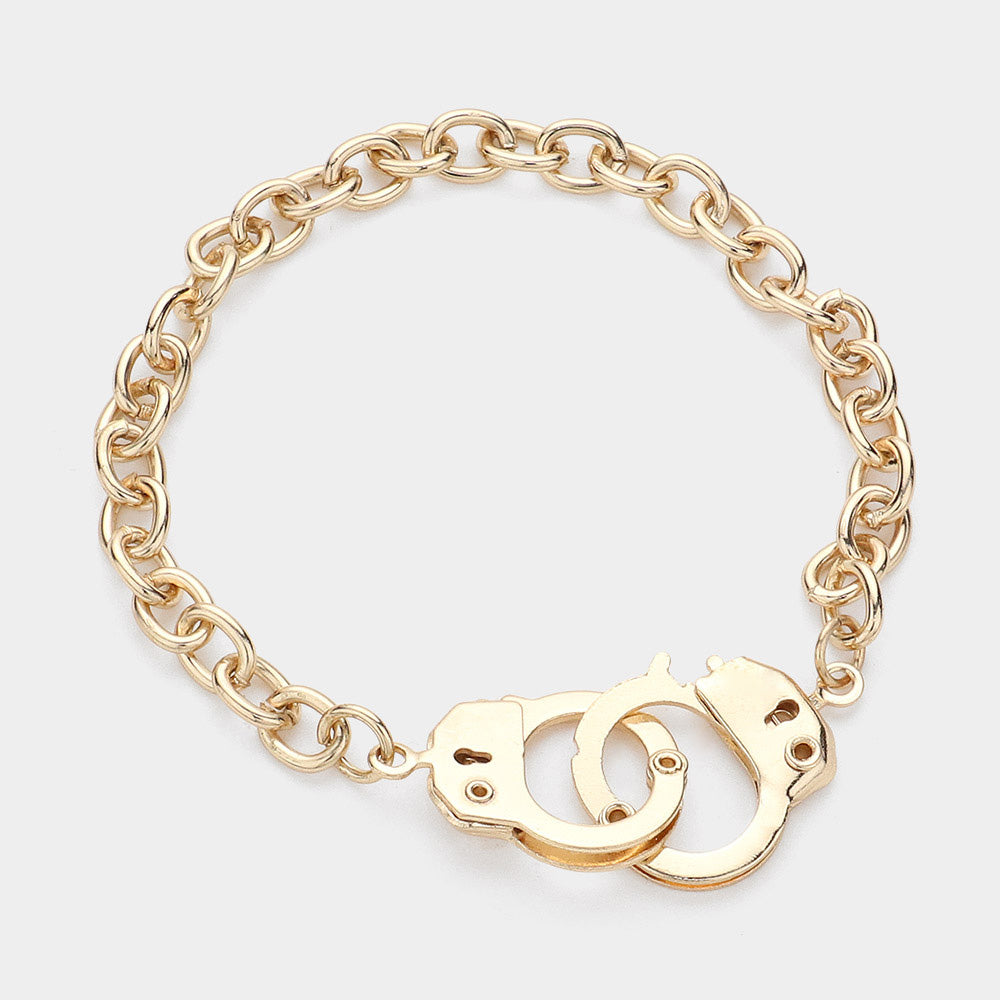 Madeline Love Gold Handcuffs Charm Metal Link Toggle Bracelet - Bracelets