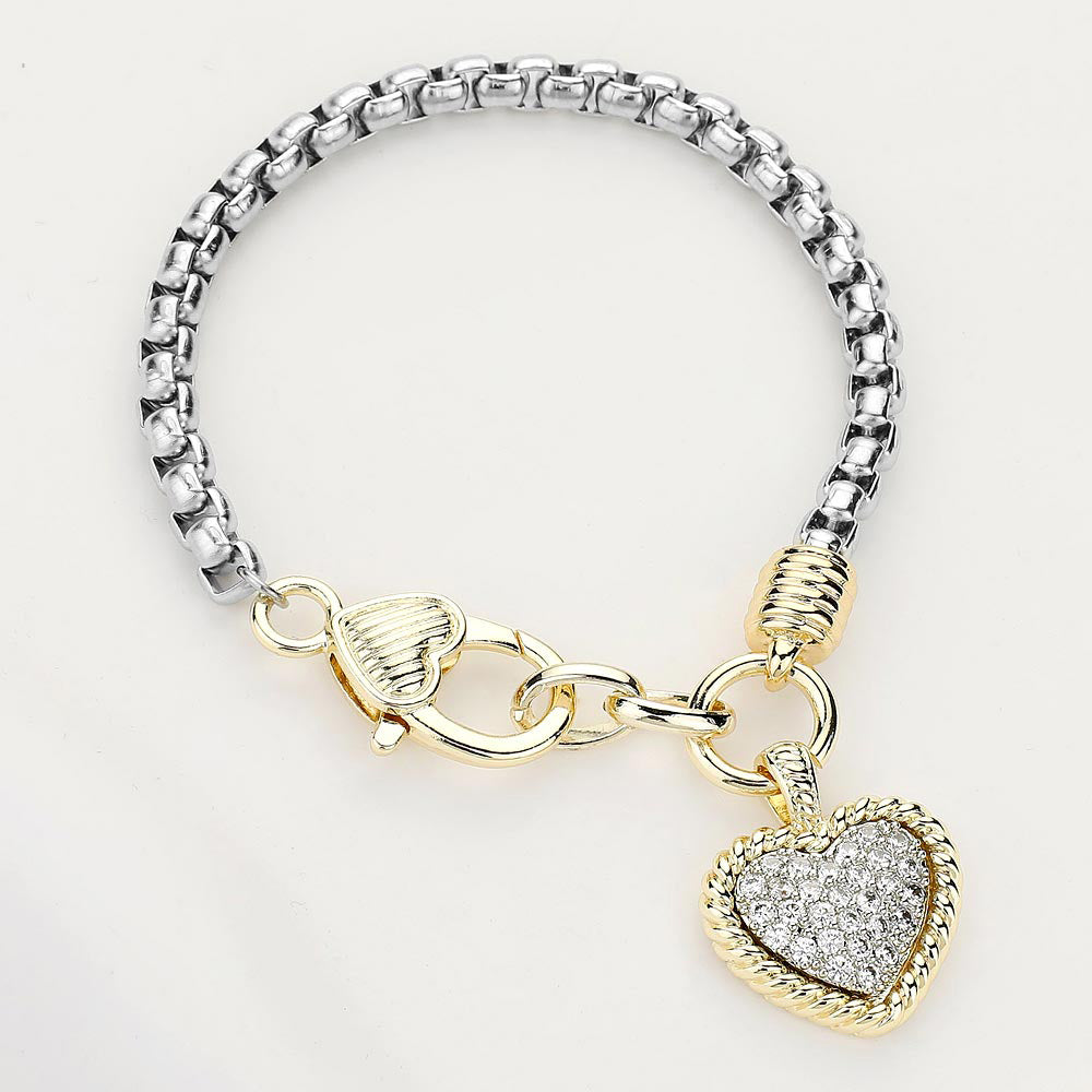 CZ Stone Paved Heart Charm Bracelet