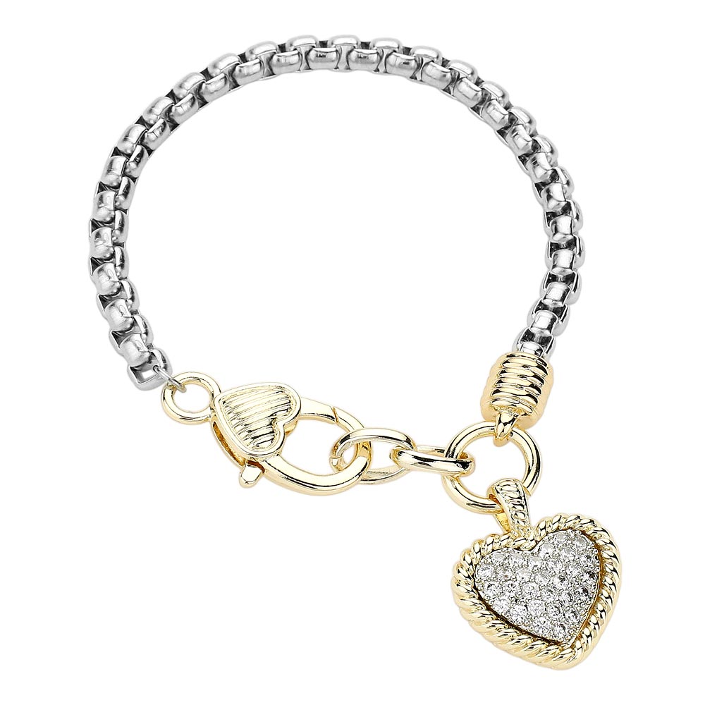CZ Stone Paved Heart Charm Bracelet