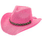 C.C Rhinestone Jewel Charm Trim Cowboy Hat - Pink - Cow Boy Hats