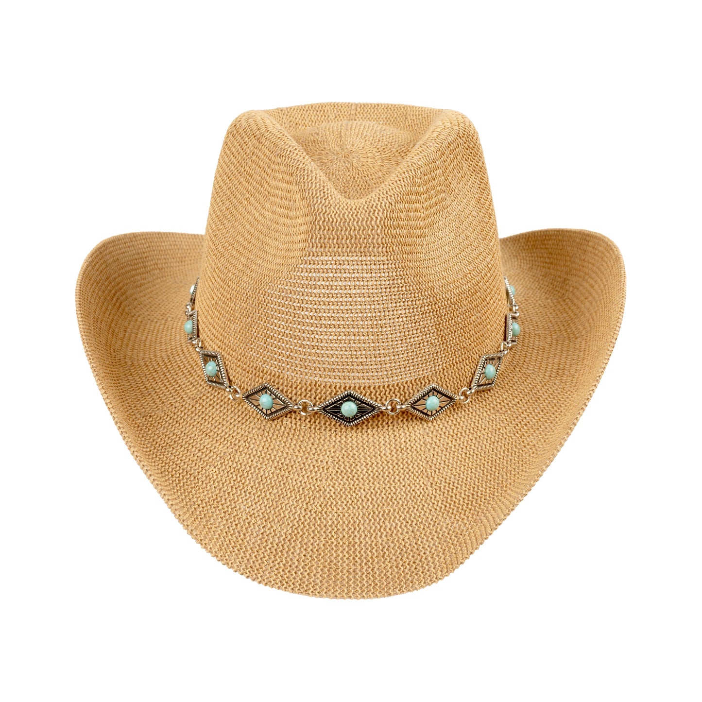 C.C Knitted Cowboy Hat With Turquoise Stone And Engraved Aztec Pattern Band - Cowboy Hats