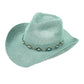 C.C Knitted Cowboy Hat With Turquoise Stone And Engraved Aztec Pattern Band - Mint - Cowboy Hats