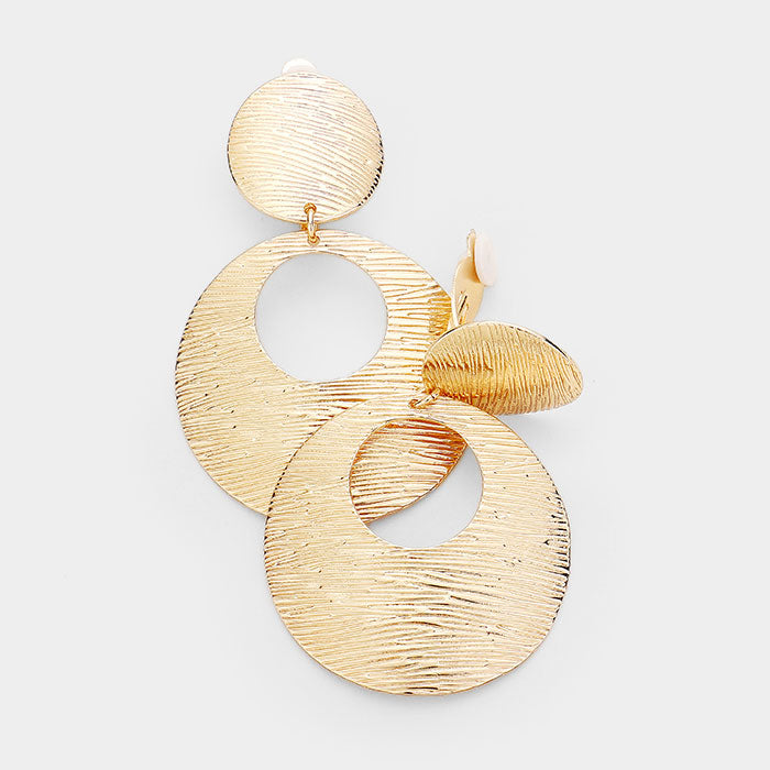 Madeline Love Gold Textured Cut Out Round Metal Clip On Earrings