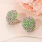 Madeline Love Pink&Green, Silver Beaded Pearl Rhinestone Embellished Dome Clip On Earrings