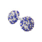 Madeline Love Royal Blue, Silver, White Beaded Pearl Rhinestone Embellished Dome Clip On Earrings - desc
