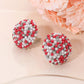 Madeline Love Red, Silver, White Beaded Pearl Rhinestone Embellished Dome Clip On Earrings
