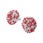 Madeline Love Red, Silver, White Beaded Pearl Rhinestone Embellished Dome Clip On Earrings - desc