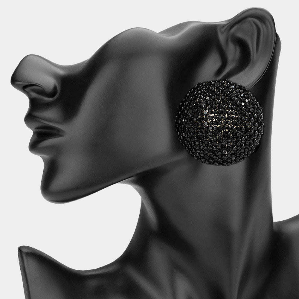 Madeline Love Black Bold Bling Studded Round Clip On Earrings