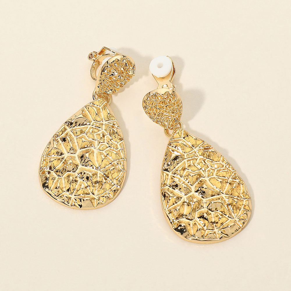 Madeline Love Gold Textured Metal Teardrop Clip On Earrings
