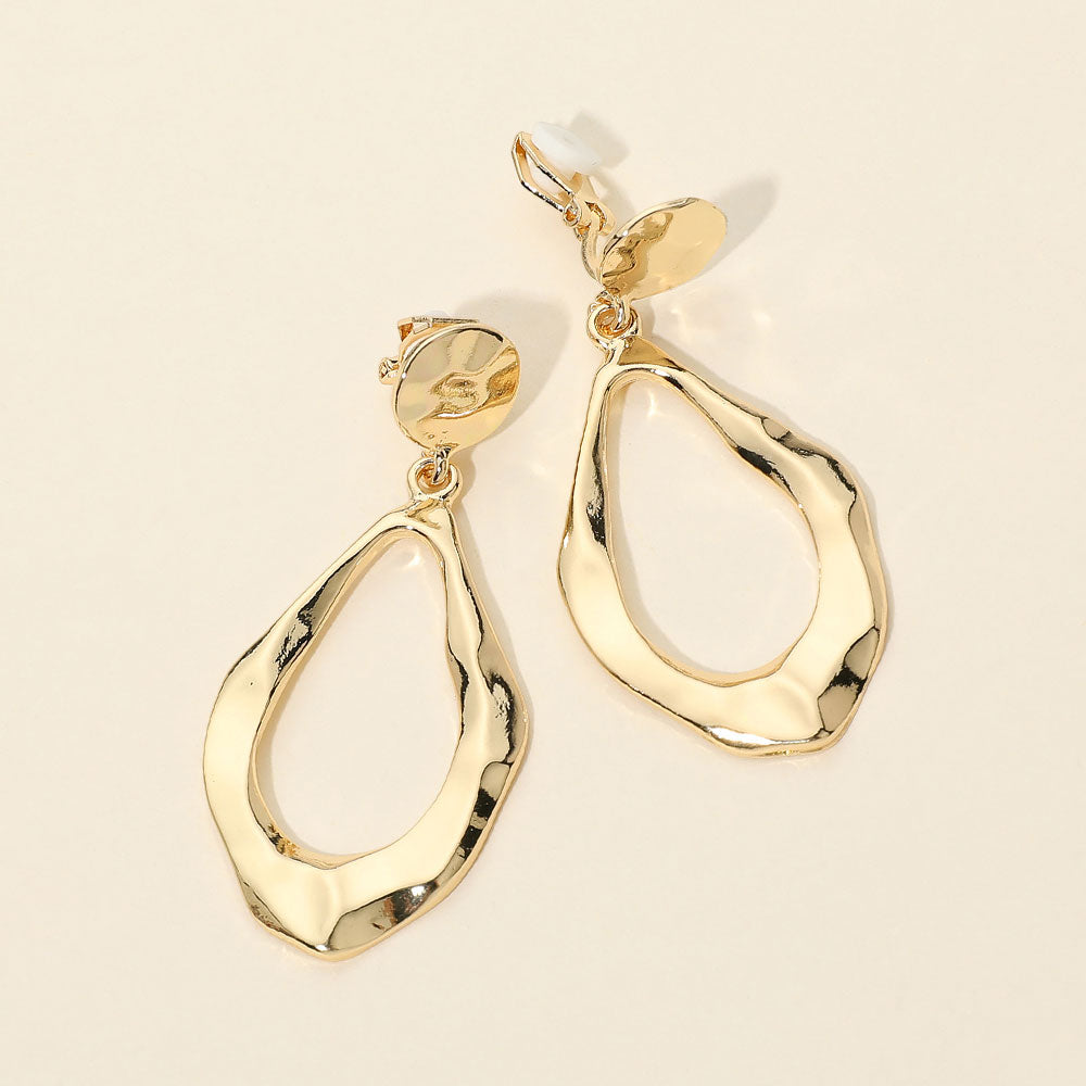 Madeline Love Gold Hammered Metal Open Teardrop Clip On Earrings
