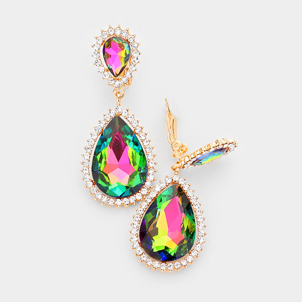 Madeline Love Gold, Vitrail Medium Crystal Pave Trim Teardrop clip on Earrings