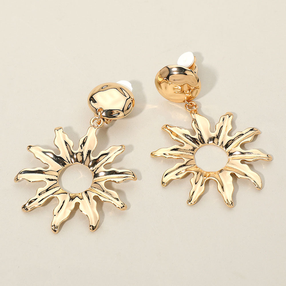 Madeline Love Gold Bold Metal Sunburst Drop Dangle Statement Clip On Earrings