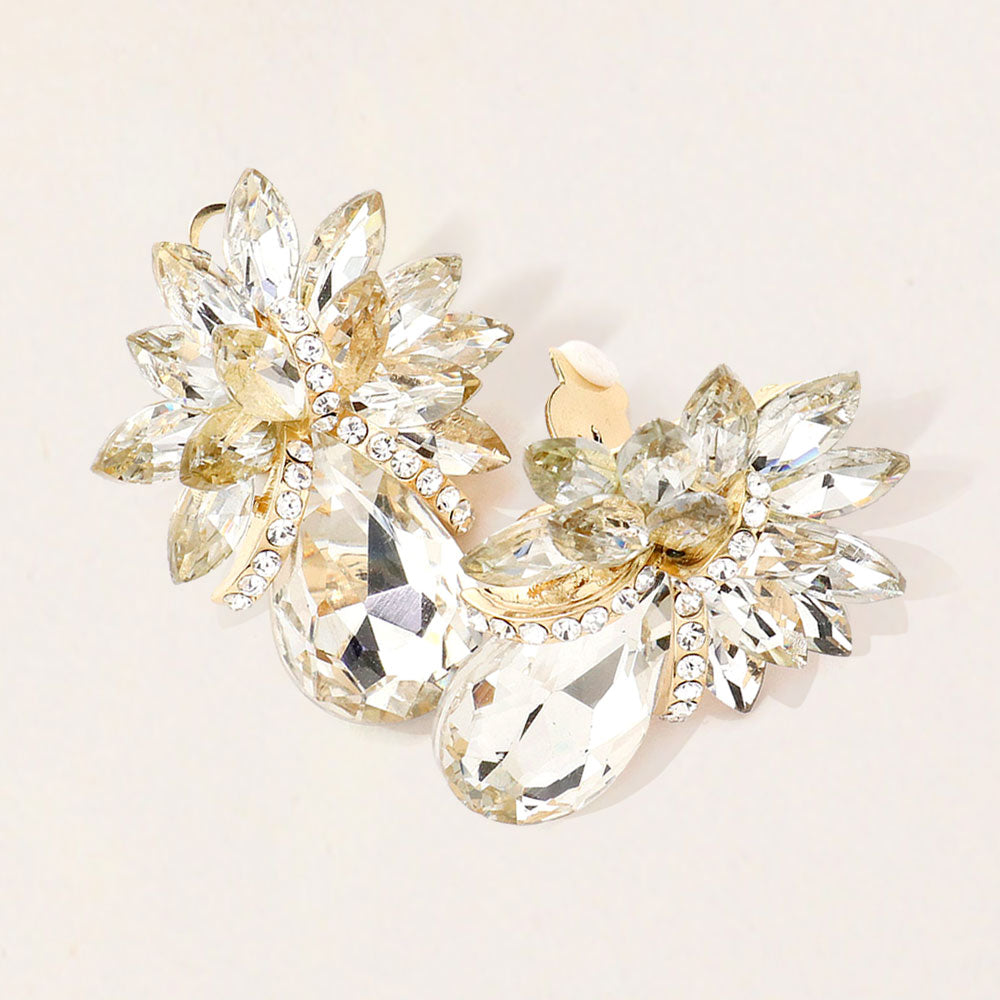 Madeline Love Gold Teardrop Stone Accented Clip on Evening Earrings