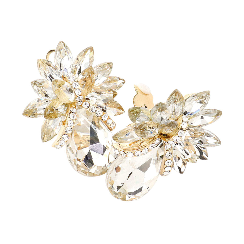 Madeline Love Gold Teardrop Stone Accented Clip on Evening Earrings - desc