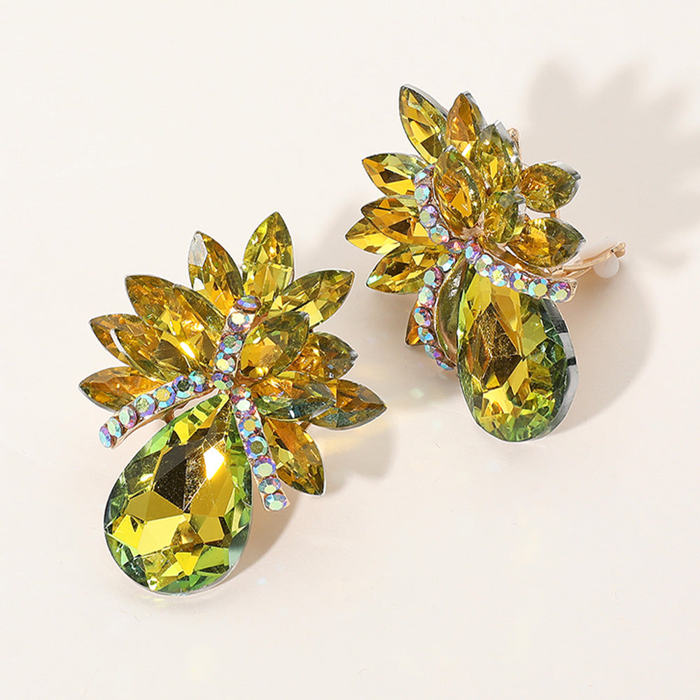 Madeline Love AB, Lt Col Topaz Teardrop Stone Accented Clip on Evening Earrings