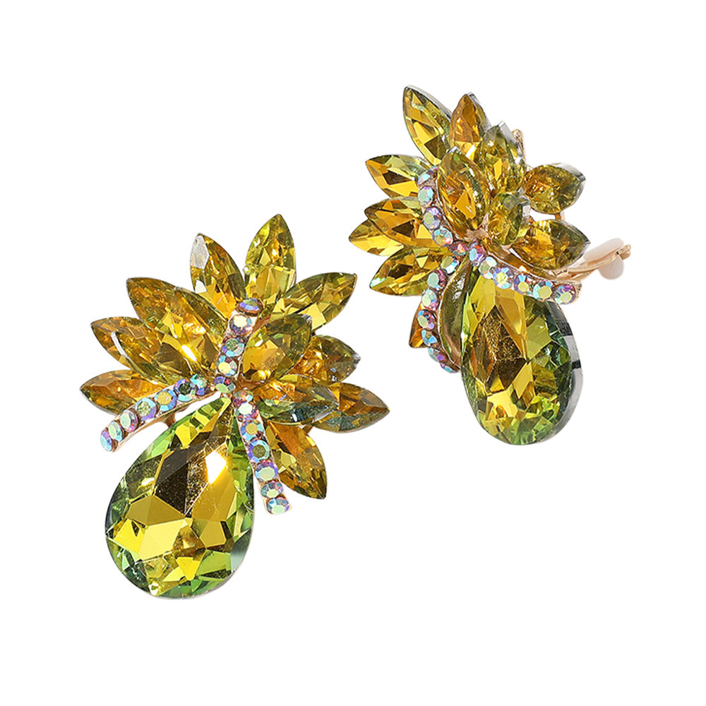 Madeline Love AB, Lt Col Topaz Teardrop Stone Accented Clip on Evening Earrings - desc