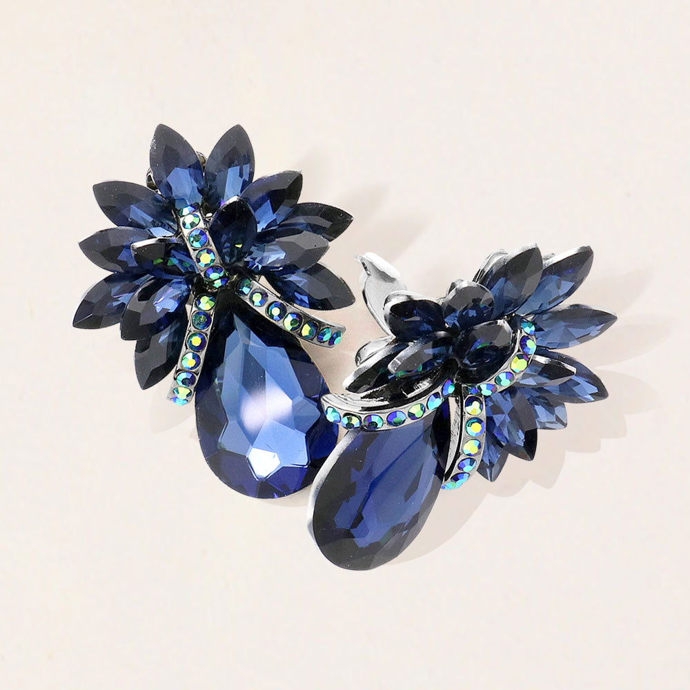 Madeline Love Montana Blue Teardrop Stone Accented Clip on Evening Earrings