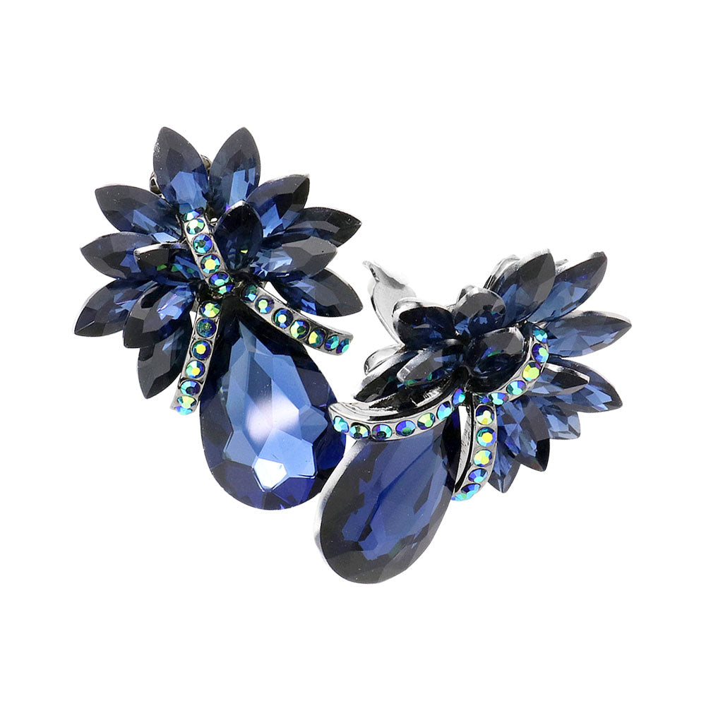 Madeline Love Montana Blue Teardrop Stone Accented Clip on Evening Earrings - desc