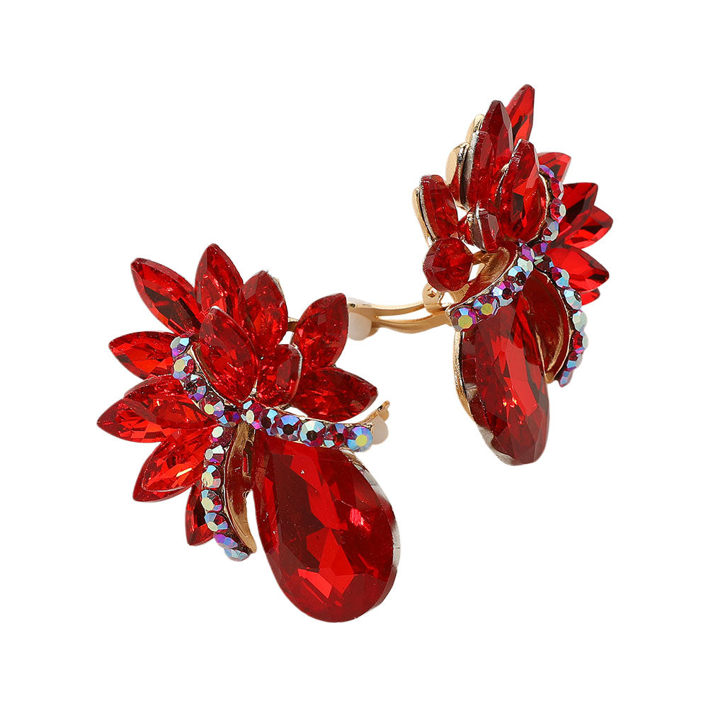 Madeline Love Red Teardrop Stone Accented Clip on Evening Earrings - desc