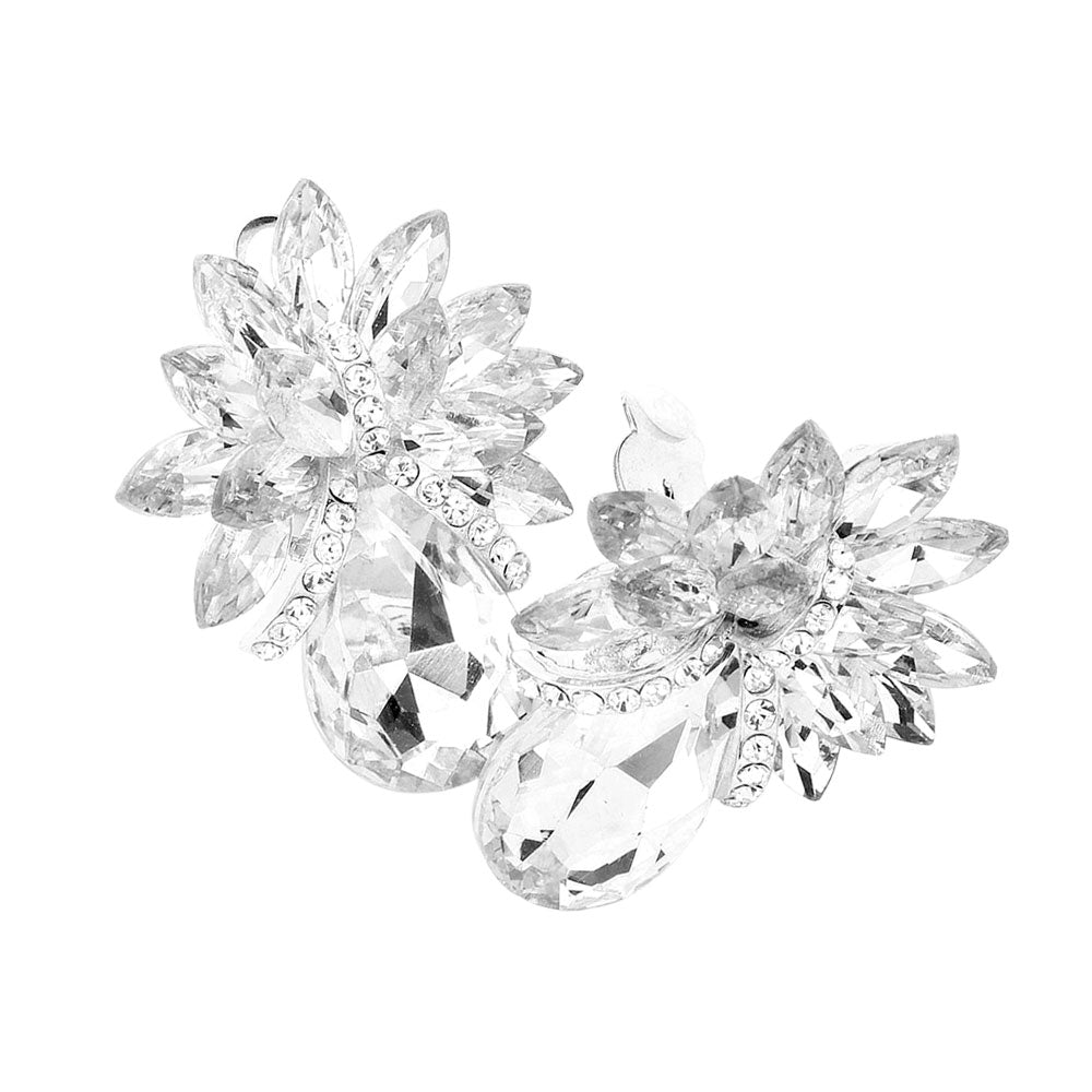 Madeline Love Silver Teardrop Stone Accented Clip on Evening Earrings - desc