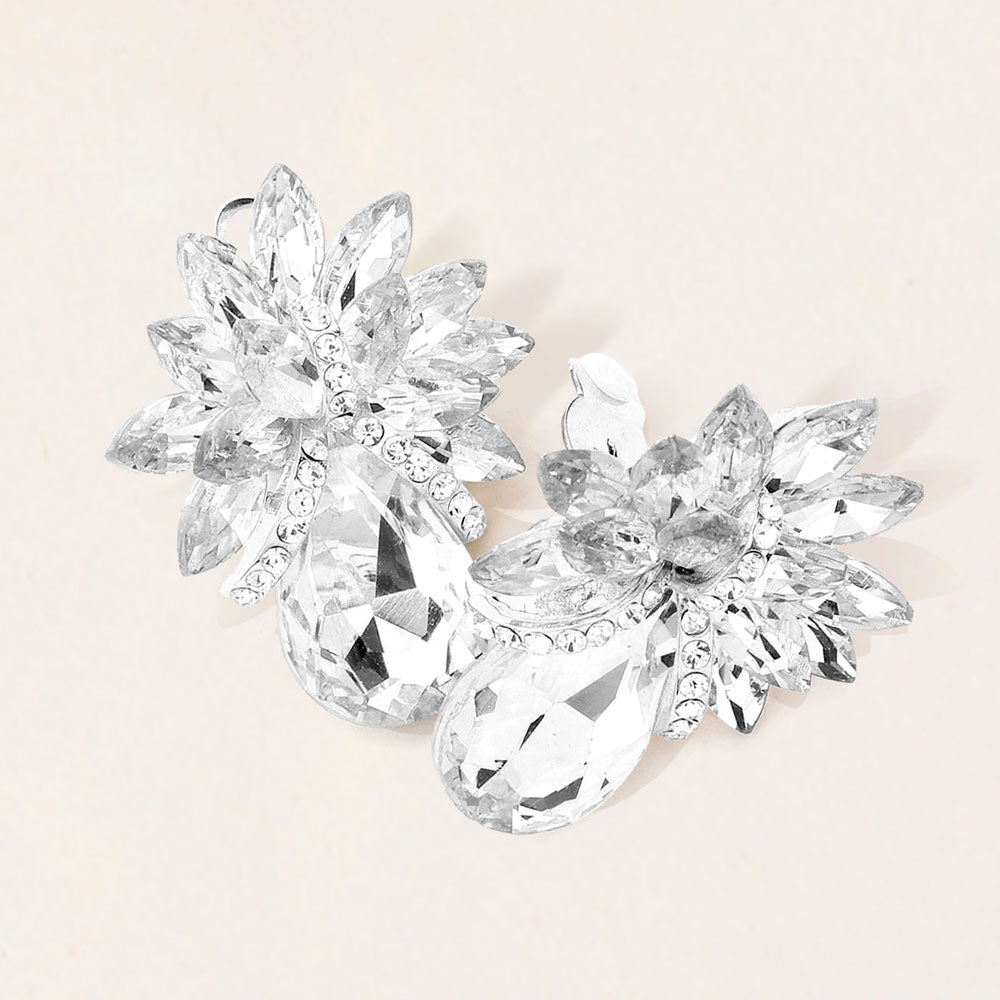 Madeline Love Silver Teardrop Stone Accented Clip on Evening Earrings