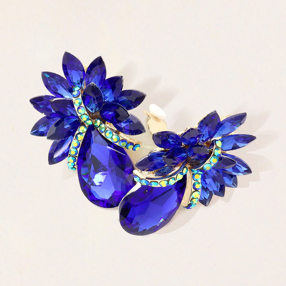 Madeline Love Sapphire Teardrop Stone Accented Clip on Evening Earrings