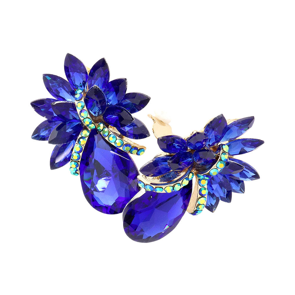 Madeline Love Sapphire Teardrop Stone Accented Clip on Evening Earrings - desc