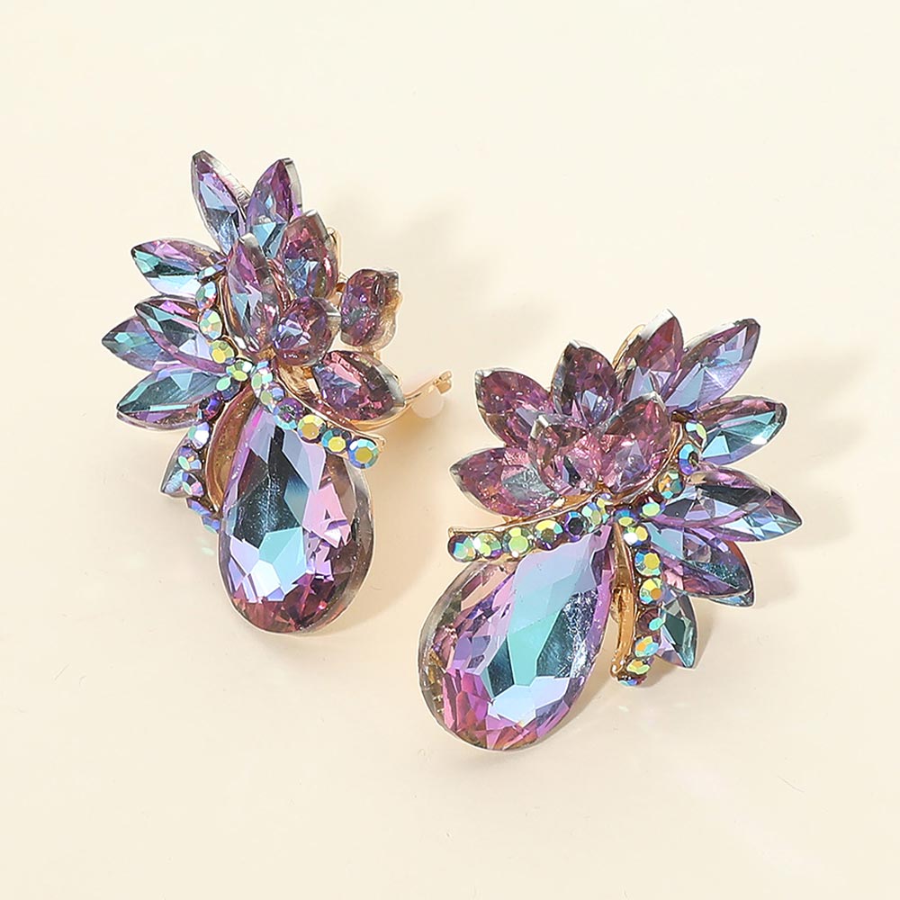 Madeline Love Vitrail Light Teardrop Stone Accented Clip on Evening Earrings