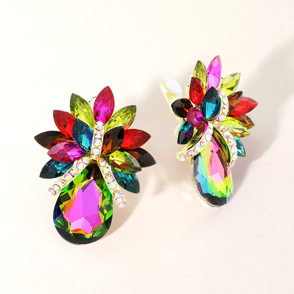 Madeline Love Vitrail Medium Teardrop Stone Accented Clip on Evening Earrings