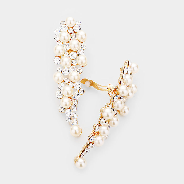 Madeline Love Clear, Gold Crystal Pearl Cluster Clip on Earrings