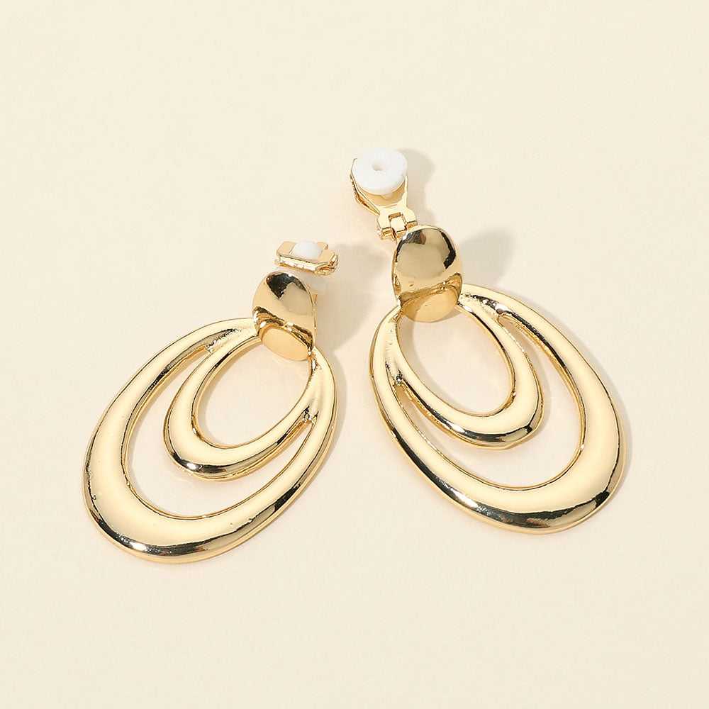 Madeline Love Gold Layered Open Oval Drop Clip On Earrings