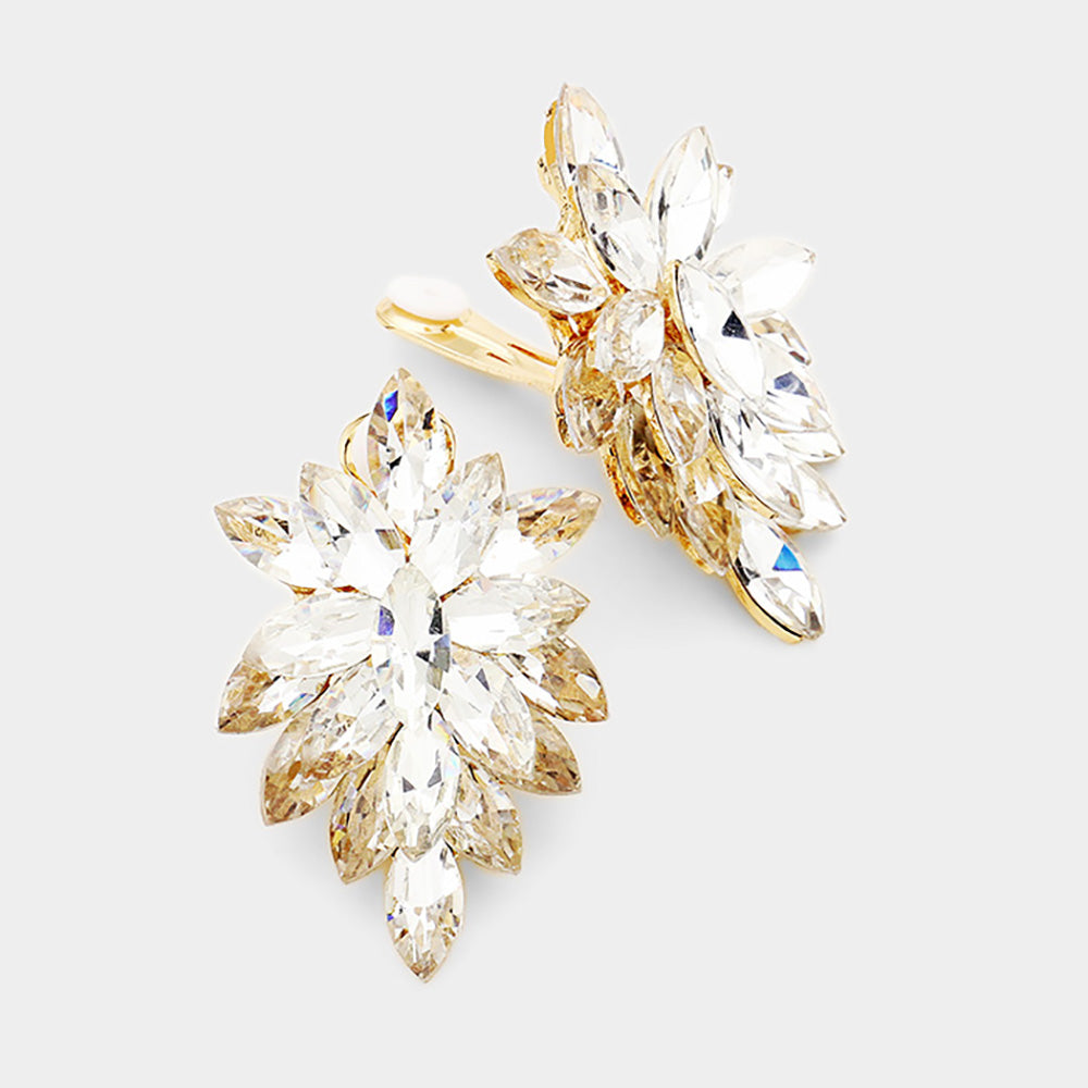 Madeline Love Clear, Gold Marquise Crystal Cluster Clip on Evening Earrings