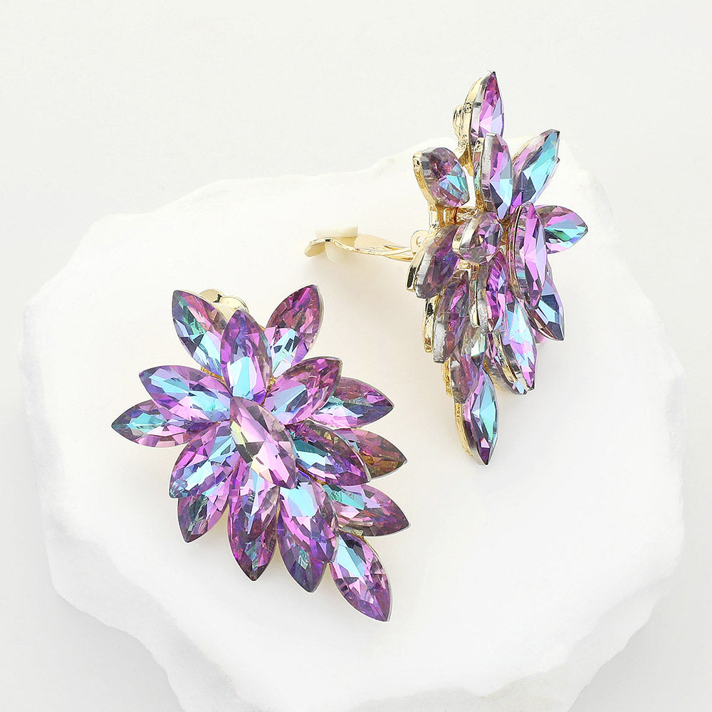 Madeline Love Violet Marquise Crystal Cluster Clip on Evening Earrings