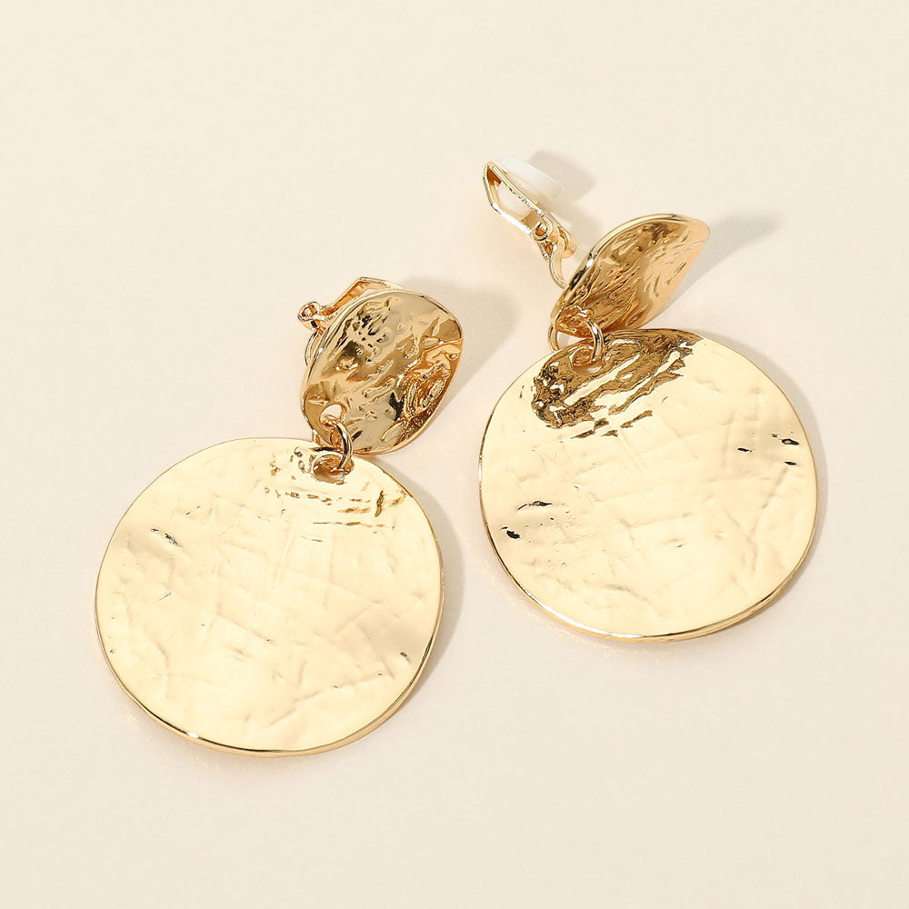 Madeline Love Gold Textured Metal Diec Drop Clip On Earrings