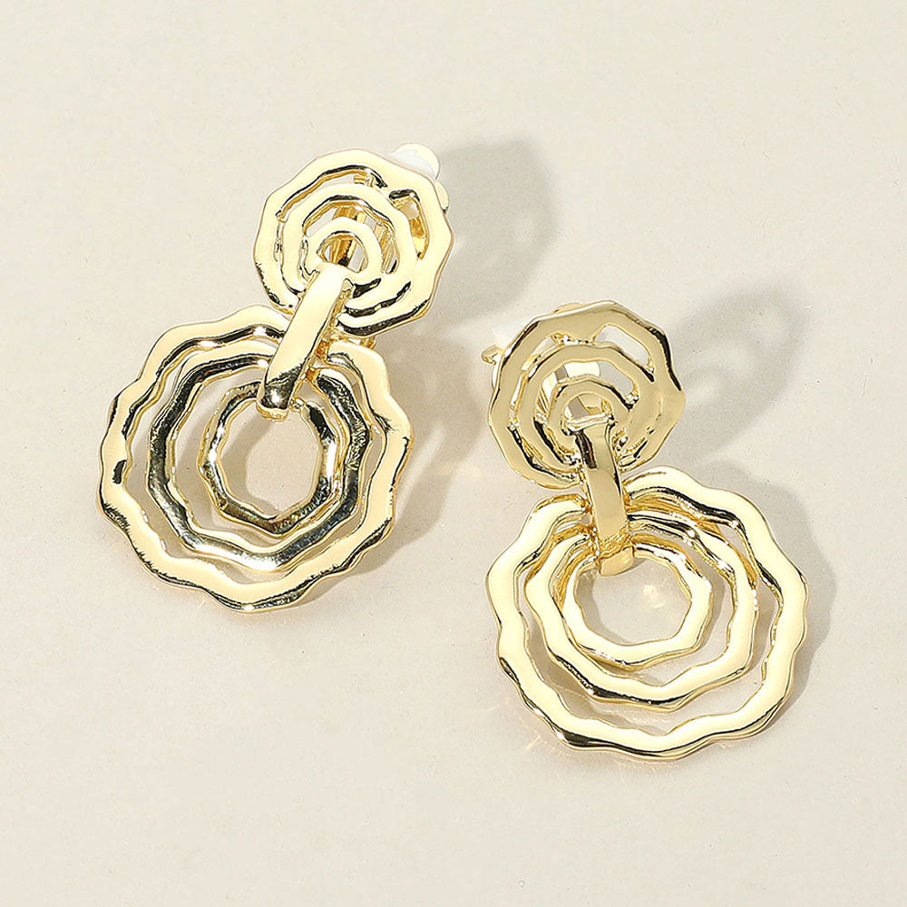 Gold Multi Metal Circle Doorknocker Clip On Earrings
