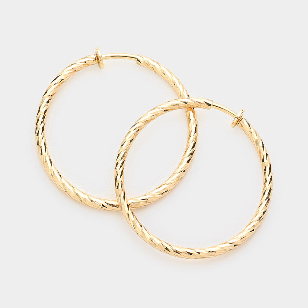 Gold 1.75" Hypoallergenic metal hoop clip on earrings
