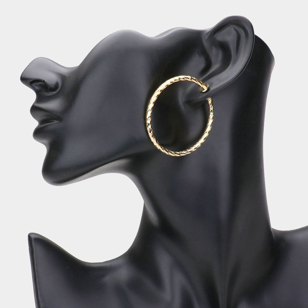 Madeline Love Gold 1.75" Hypoallergenic metal hoop clip on earrings - desc