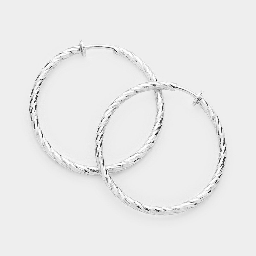 Silver 1.75" Hypoallergenic metal hoop clip on earrings