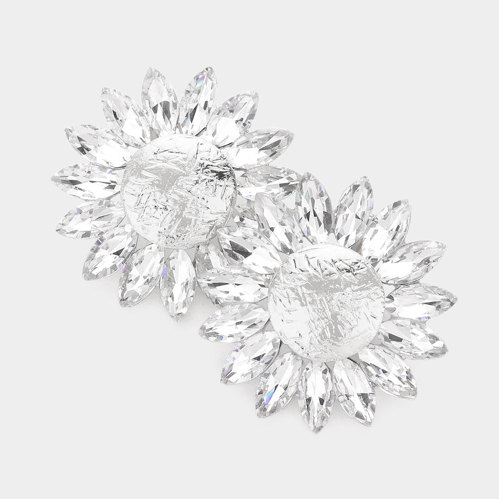 Madeline Love Rhodium Marquise Stone Trimmed Flower Clip on Evening Earrings