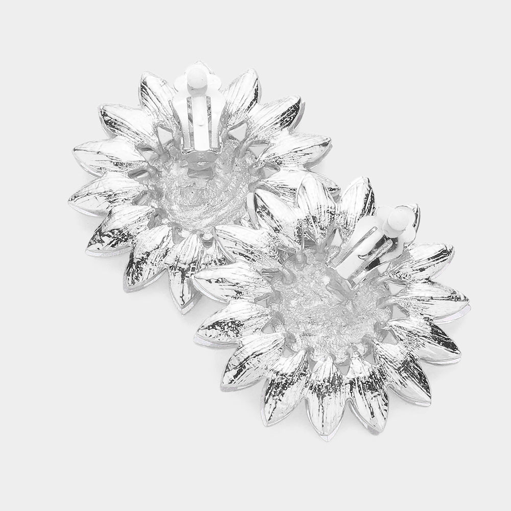 Madeline Love Rhodium Marquise Stone Trimmed Flower Clip on Evening Earrings - desc