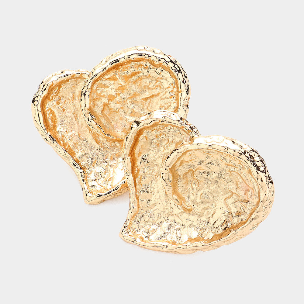 Textured Metal Heart Clip On Earrings