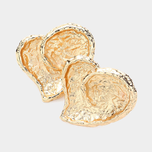 Textured Metal Heart Clip On Earrings