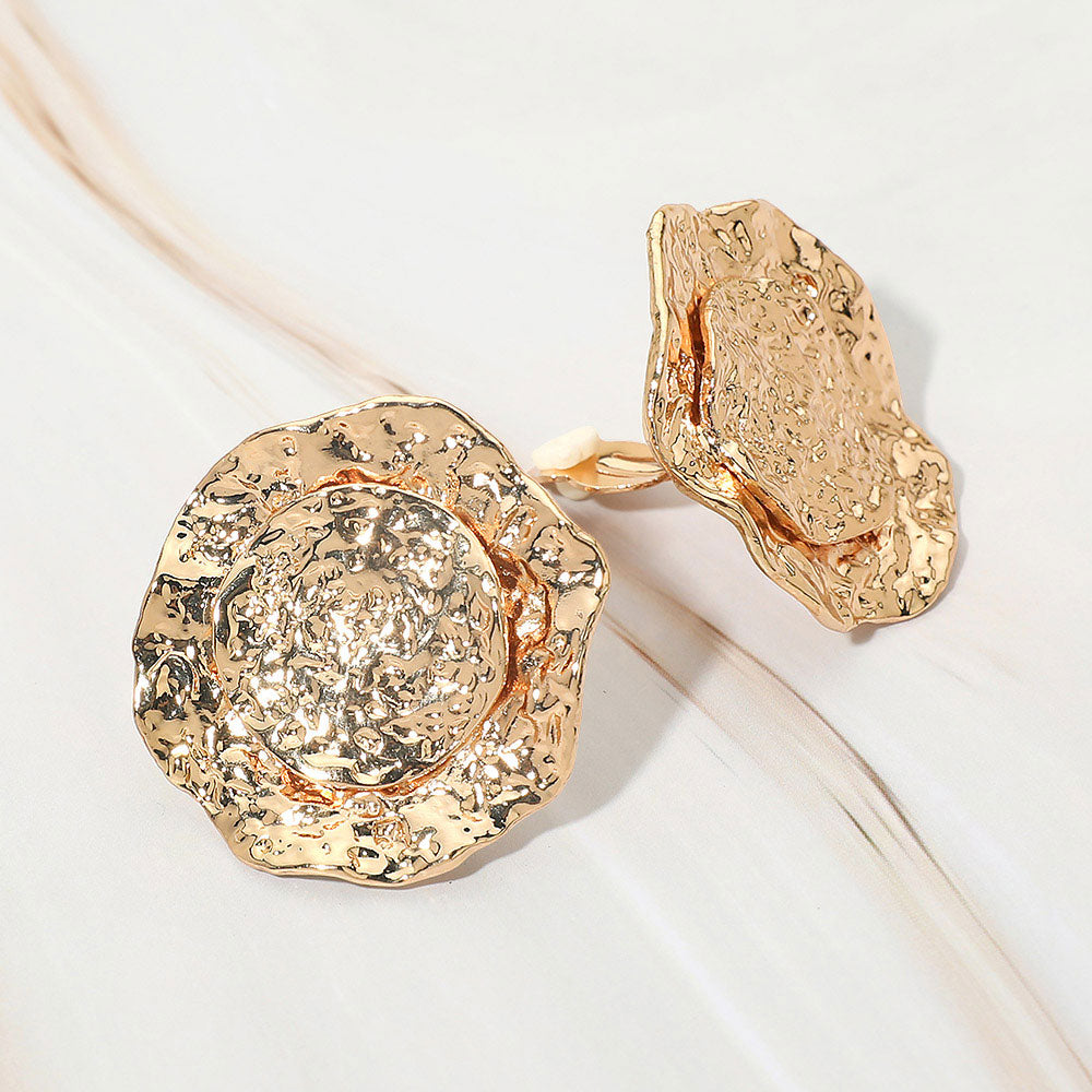 Madeline Love Gold Textured Metal Round Clip On Earrings