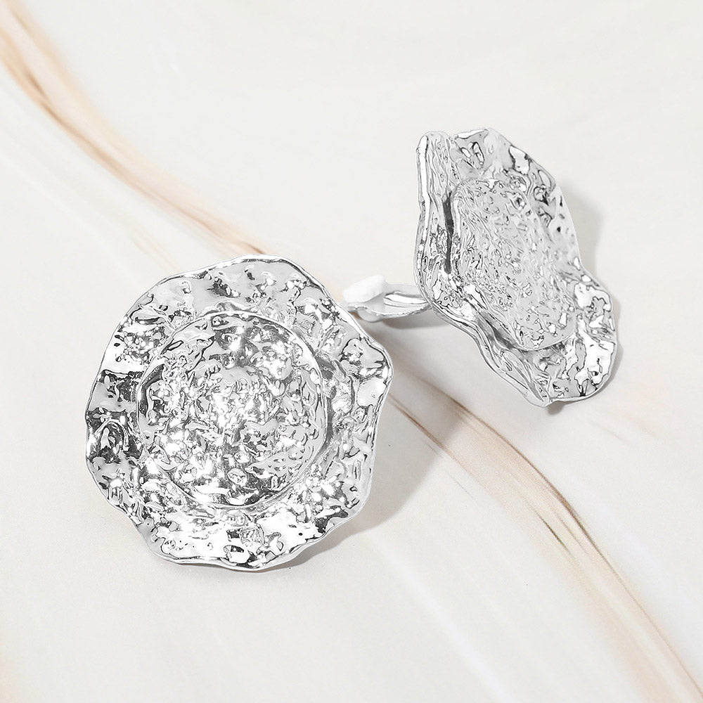 Madeline Love Rhodium Textured Metal Round Clip On Earrings