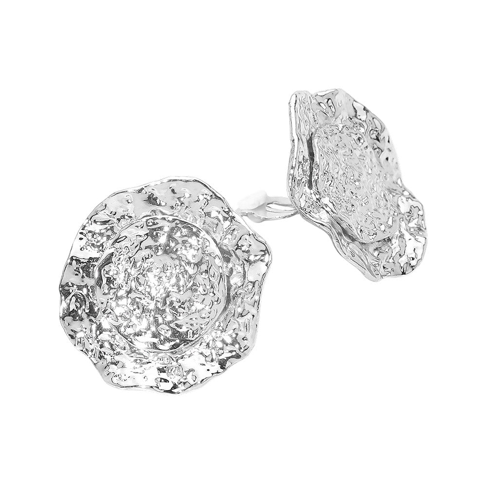 Madeline Love Rhodium Textured Metal Round Clip On Earrings - desc
