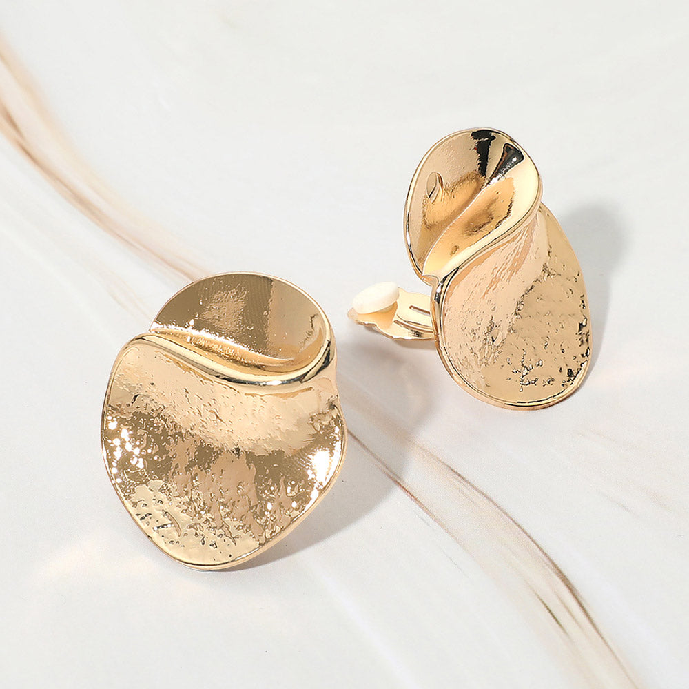 Madeline Love Gold Abstract Metal Disc Clip On Earrings
