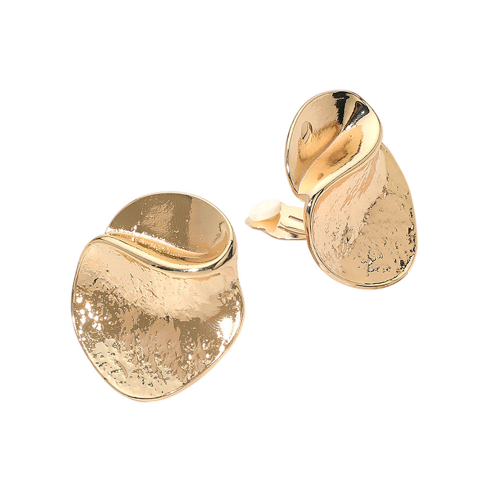 Madeline Love Gold Abstract Metal Disc Clip On Earrings - desc