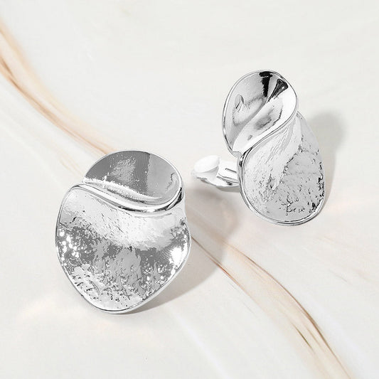 Madeline Love Rhodium Abstract Metal Disc Clip On Earrings